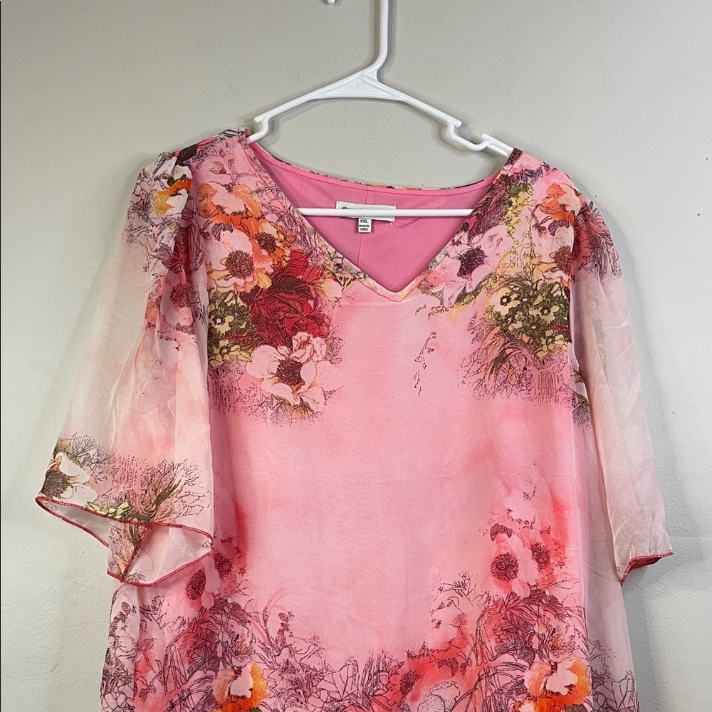 Christopher & Banks Pink Floral Handkerchief Hem Blouse XXL #298 - Picture 4 of 13